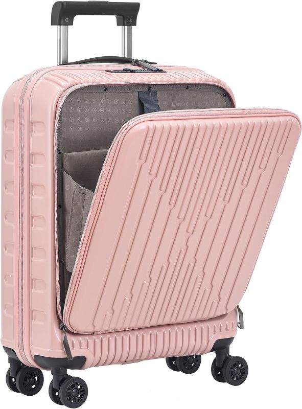 Photo 1 of 20 Inch Carry On Suitcase with Front Pocket for 15.6" Laptop, 40 * 20 * 55cm, 37L, Ligthweight ABS+PC Hardshell Cabin Luggage, TSA Lock & YKK Zippers with HINOMOTO 360° Wheels, Pink