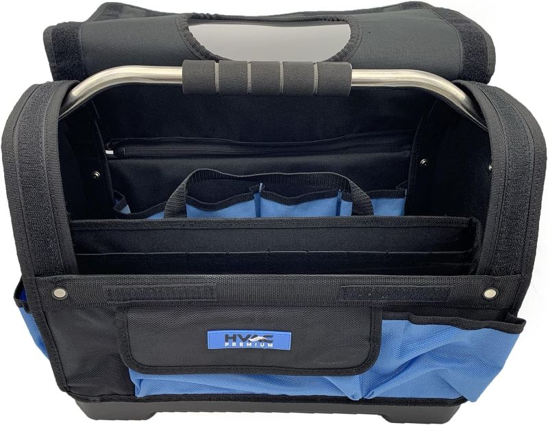 Photo 1 of 41-Pockets Tool tote bag, Large- Sturdy, Open Top With Cover - For HVAC, Electricians, Utility, Craftsman, Carpenters, Builders Construction for Men & Women
