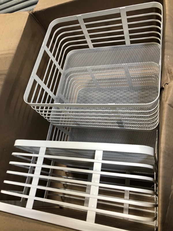 Photo 1 of mDesign Steel Metal Wire Kitchen Food Storage Organizer Bin Basket for Pantry Organization - Wired Farmhouse Basket with Handle for Shelves - Carson Collection - 3 Pack, White White Pack of 3