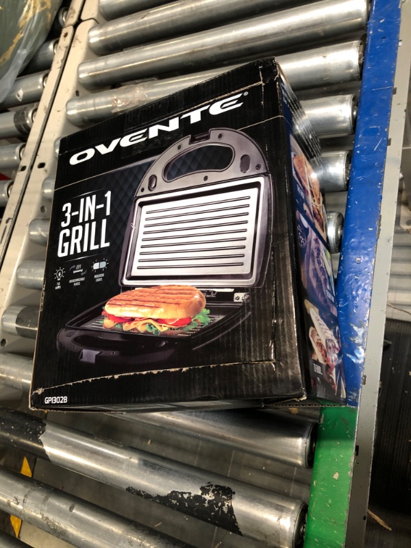 Photo 1 of Ovente Electric Indoor Sandwich Grill and Waffle Maker Set with 3 Removable Non-Stick Plates, 750W Kitchen Essentials Perfect for Breakfast Sandwiches Grilled Cheese Bacon and Steak, Black GPI302B Black 3in1 Sandwich Maker