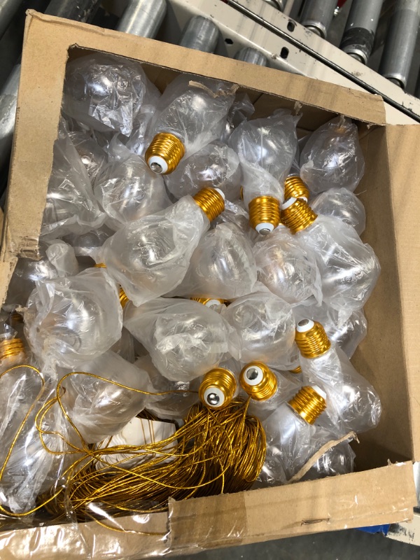 Photo 2 of 144 Pieces Clear Plastic Light Bulbs Jars 3.38 Oz/ 100 ml Fillable Lightbulb Bottle Bulk for Craft with Gold Lids Decorative Bulb Storage Containers for Candy Drinking Ornaments Party Favors Gifts
