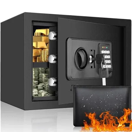 Photo 1 of 1.0 Cubic Safe Box Fireproof Waterproof with Digital Keypad Key, Anti-Theft Fireproof Safe with Fireproof Money Bag, Security Home Safe for Pistol Money Medicine Important Documents