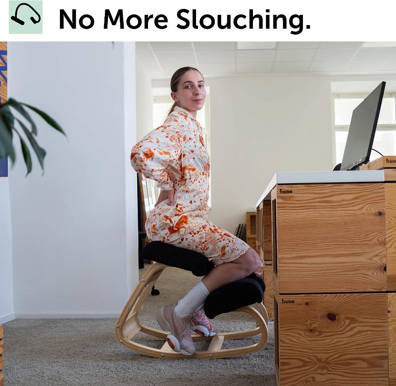 Photo 1 of  Ergonomic Kneeling Office Chair - Rocking Home & Work Wooden Computer Desk Chairs, Back & Neck Spine Pain, Better Posture, Ergo Knee Support Stool, Cross Legged Sitting