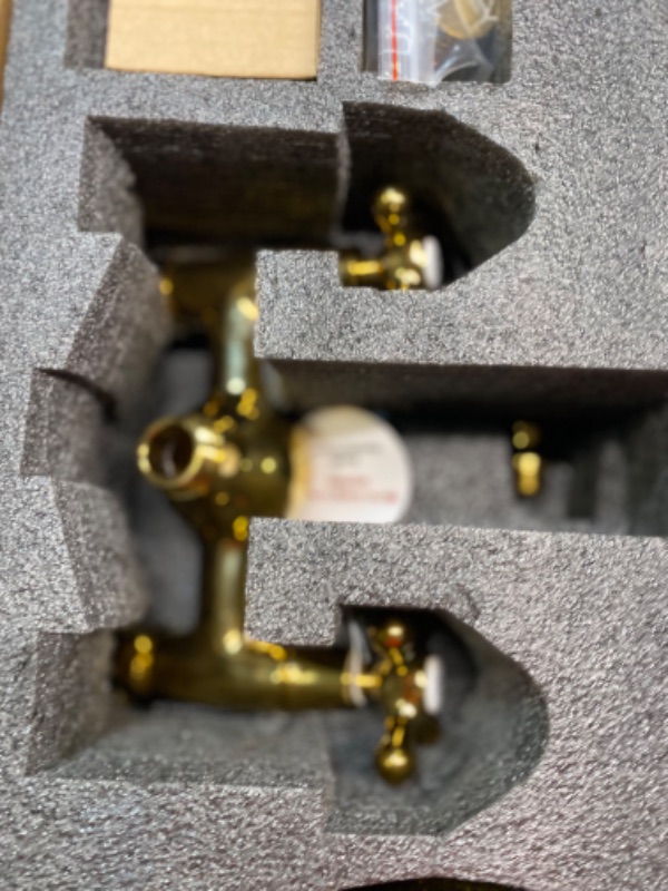 Photo 1 of Bathroom Shower Faucet Set Gold Polish 8 Inch Head Rainfall Shower Fixture 2 Functions Handheld Spray Double Cross Handle Wall Mount Mixer System Double Cross Handle-without tub spout Polish Gold