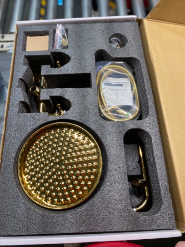 Photo 1 of Bathroom Shower Faucet Set Gold Polish 8 Inch Head Rainfall Shower Fixture 2 Functions Handheld Spray Double Cross Handle Wall Mount Mixer System Double Cross Handle-without tub spout Polish Gold