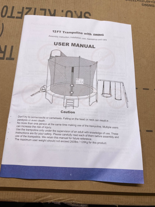 Photo 3 of 14Ft 12FT Trampoline Set with Swing, Slide, Basketball Hoop and Ladder-Metal for Kids & Adults,Recreational Trampolines for Indoor, Green, 12FT with Swing & Slide (Recreational Trampoline)
******** Not functional/Not a complete set/box 1 of 3*********