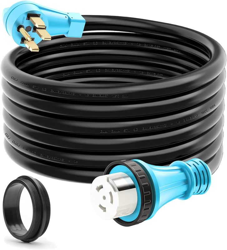 Photo 1 of CircleCord UL Listed 50 Amp 25 Feet RV/Generator Cord with Locking Connector, Heavy Duty 6/3+8/1 Gauge STW Wire, 14-50P Male and SS2-50R Twist Locking Female for RV Camper and Generator to House
