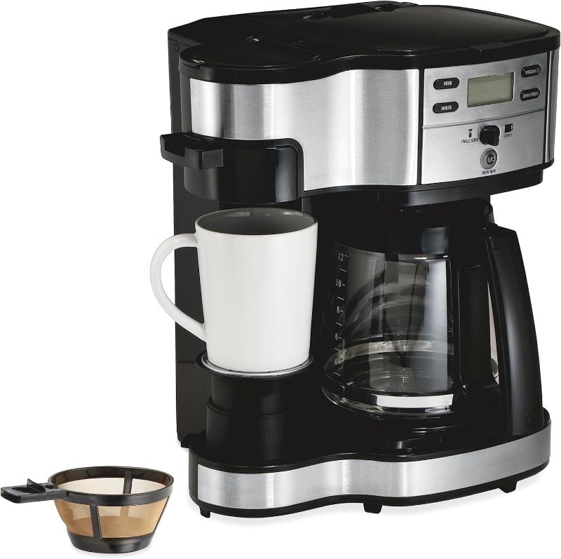 Photo 1 of **USED FOR PARTS** Hamilton Beach 2-Way 12 Cup Programmable Drip Coffee Maker & Single Serve Machine, Glass Carafe, Auto Pause and Pour, Black (49980R)