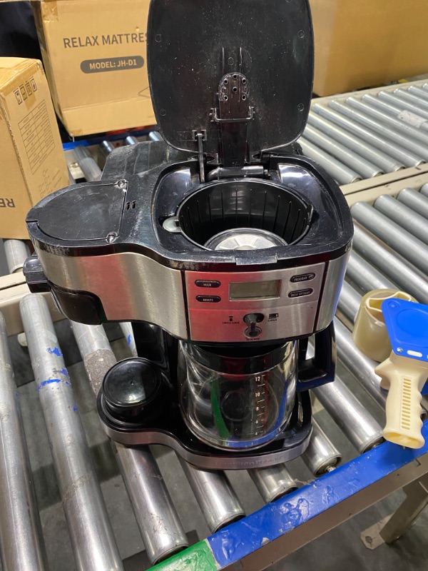 Photo 4 of **USED FOR PARTS** Hamilton Beach 2-Way 12 Cup Programmable Drip Coffee Maker & Single Serve Machine, Glass Carafe, Auto Pause and Pour, Black (49980R)