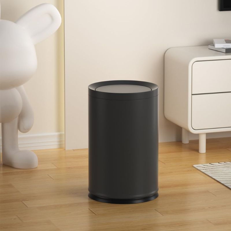 Photo 1 of 2.3 Gallon Metal Trash Can with Lid, Garbage Can with Removable Inner ?Trash Bin for Bathroom, Living Room, Office (9L-Black)
