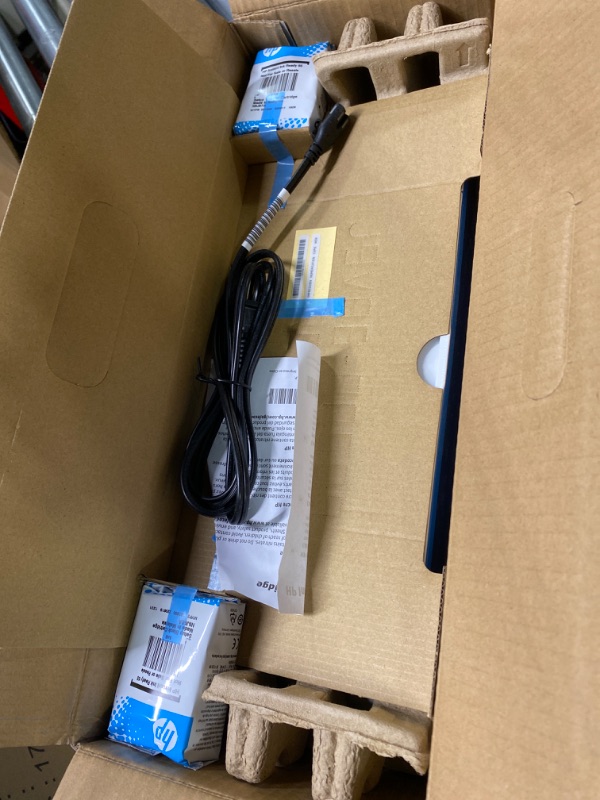 Photo 1 of HP DeskJet 3755 Compact All-in-One Wireless Printer - Blue Accent (J9V90A) and Ink-Cartridges - 4 Colors Blue Printer + Standard Ink