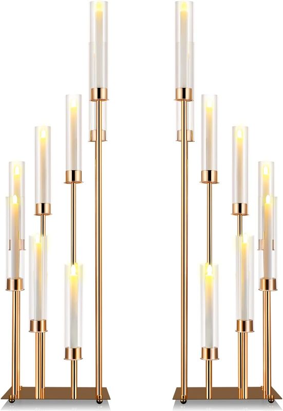 Photo 1 of 2 Pack Gold Candle Holders 41.5" Tall Cluster 8 Arms Acrylic Candelabras Centerpieces Floor Candelabra Standing Candelabra with Clear Acrylic Shades for Flameless Candle for Wedding Spring
