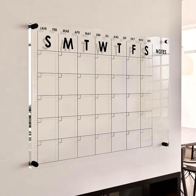 Photo 1 of Oversize Premium Acrylic Calendar for Wall | Ultra-Thick Clear Dry & Erase Board | Large 36"x24" | Home Office Monthly Glass Family Planner Guard Mate Plexiglass Whiteboard GUARDMATE
