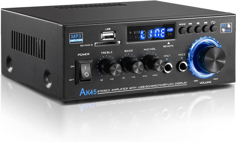Photo 1 of  AK45 Wireless Bluetooth Stereo Power Amplifier, MAX 350Wx2 RMS 40Wx2, Dual Channel Bluetooth 5.0 HiFi Digital Amplifier for Home Speaker, Bass Treble Control, w/RCA, USB, MIC in, FM Radio