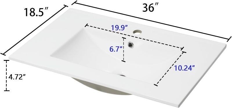 Photo 1 of ***USED - SEE PICTURES***
KSWIN 36" x18.5" Drop-In Bathroom Sink Rectangle Porcelain Ceramic Bathroom Vanity Top Vessel Sink, White 36inch