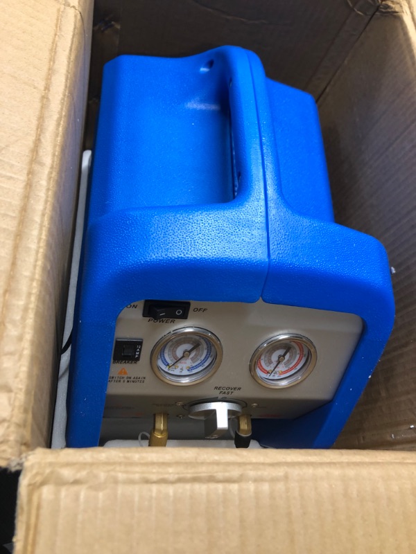 Photo 1 of 3/4HP Single Cylinder Refrigerant Recovery Machine, 110V-120V 60Hz Portable Oil-less Freon Recycling Unit 