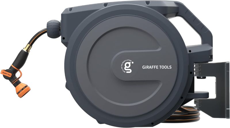 Photo 1 of Giraffe Tools Retractable Hose Reel 1/2" x 78 ft PRO with Metal Bracket, Heavy Duty, Any Length Lock Garden Hose Reel