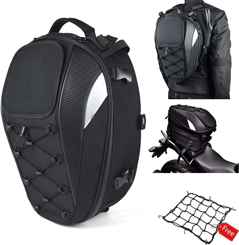 Photo 1 of Motorcycle Tail Bag,Seat Bag,Dual Use Motorcycle Waterproof Helmet Bag for Motorbike - with One Extra Motorcycle Cargo Net