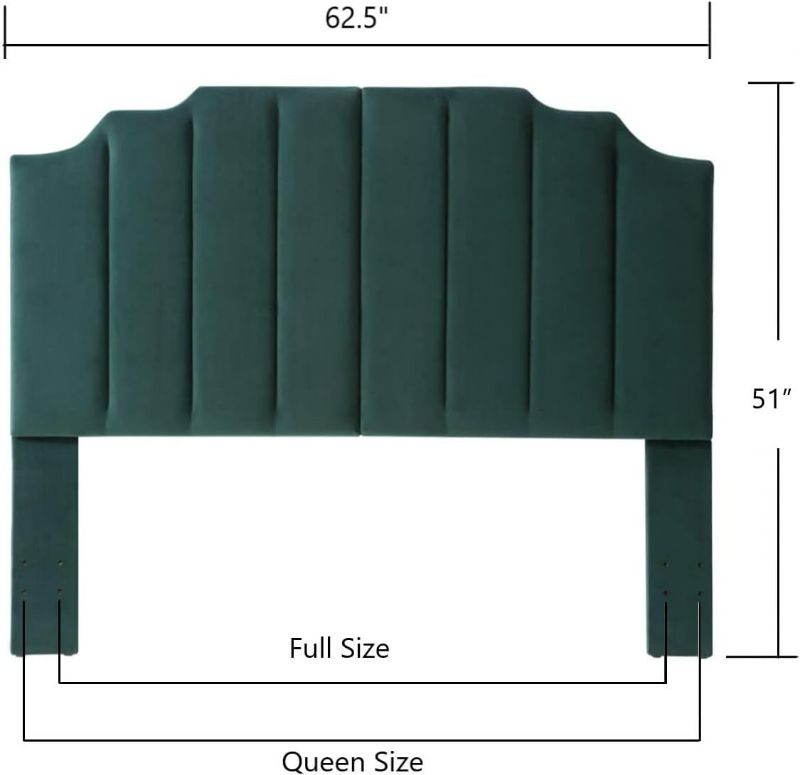 Photo 4 of (READ FULL POST) 24KF Velvet Upholstered Tufted Queen Headboard Full Headboard with Vertical Channel Design Queen/Full -Jade Green Queen/Full Jade-queen