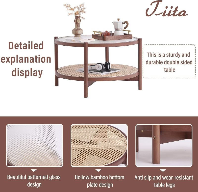 Photo 4 of (NON-REFUNDABLE) Tiita Rattan Coffee Table, Large Round End Table, 27.6 Inch Modern Side Table, Living Room Side Table