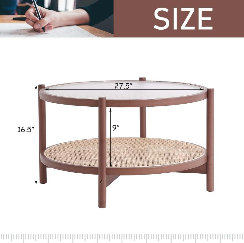 Photo 3 of (NON-REFUNDABLE) Tiita Rattan Coffee Table, Large Round End Table, 27.6 Inch Modern Side Table, Living Room Side Table