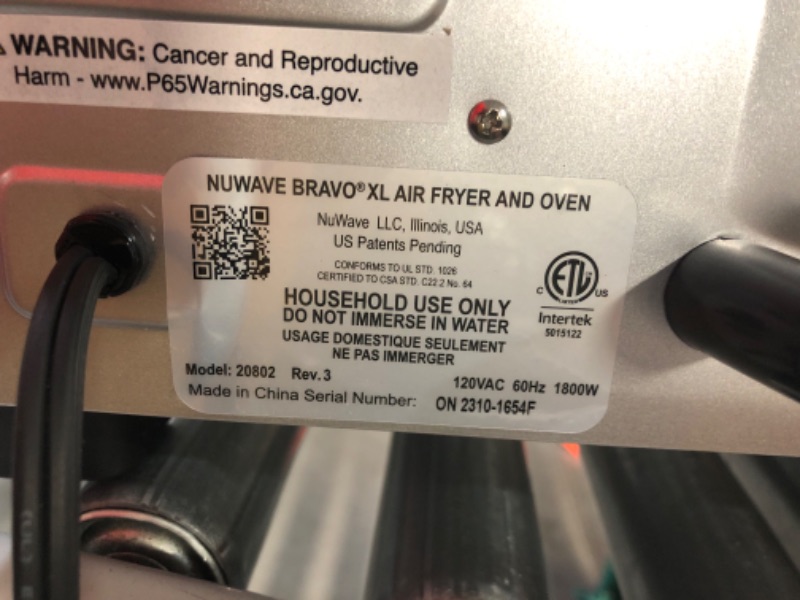 Photo 4 of (PARTS ONLY/ NO REFUNDS) Nuwave Bravo Air Fryer Toaster Smart Oven, 12-in-1 Countertop Convection, 30-QT XL Capacity, 50°-500°F Temperature Controls, Top and Bottom Heater Adjustments 0%-100%, Brushed Stainless Steel Look