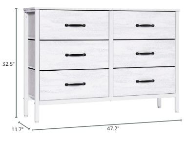 Photo 4 of (NON-REFUNDABLE) LYNCOHOME White Dresser with 6 Drawers, Wide Dresser for Bedroom and 55" TV, Entertainment Center with Metal Frame, Wooden Top, Fabric Drawers Dresser for Bedroom, Hallway, Entryway, White