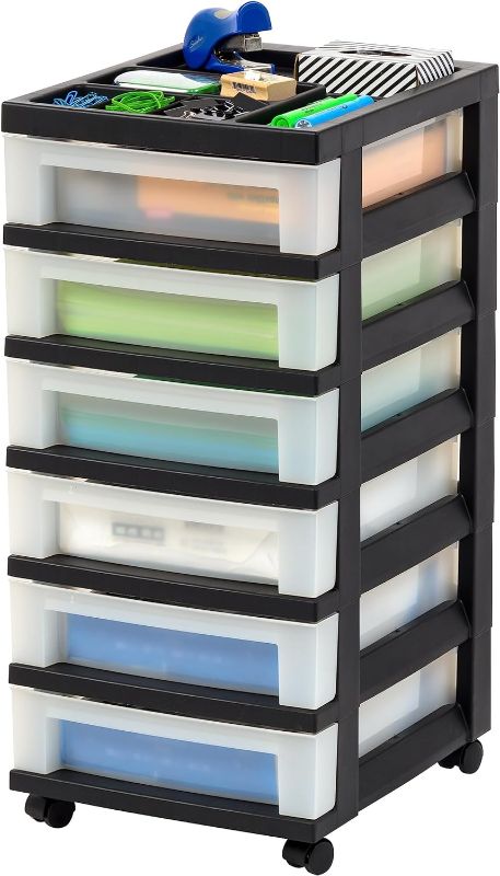 Photo 1 of *FOR PARTS ONLY*
IRIS USA Craft Plastic Organizers and Storage, Rolling Storage Cart for Classroom Supplies, Storage Organizer for Art Supplies, Drawer Top Organizer for Small Parts, 6 Drawer, Black/Pearl