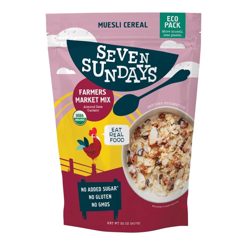 Photo 1 of *NON REFUNDABLE FOOD* (BB: 5/30/2024)
Seven Sundays Organic Muesli Cereal, Farmers Market Almond Date Currant, 32 Oz Bag, Gluten Free, 0g Added Sugar, Enjoy Warm, Cool or as Overnight Oats
