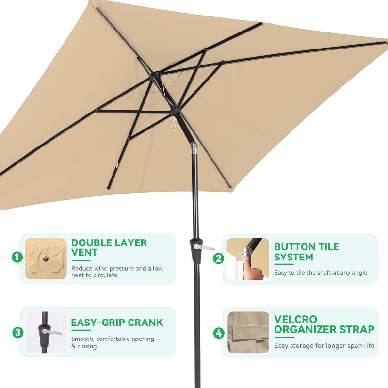 Photo 1 of  Rectangular Patio Umbrella Outdoor Patio Table Umbrella w/Push Button Tilt & Crank, Market Umbrellas UV Protection Waterproof for Lawn