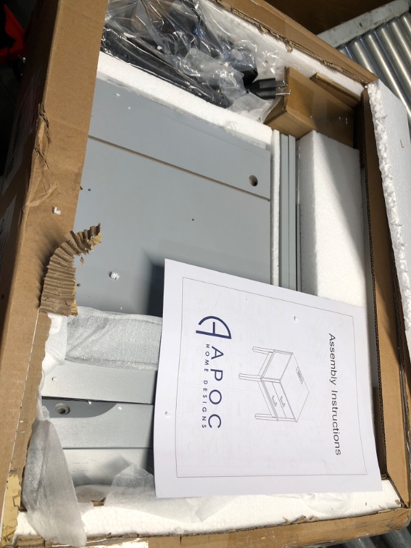 Photo 1 of 2 Drawer Side Table with Charging Station - Mid Century Modern with Polished Gold Handles, 2 USB Ports & 2 Outlets - Multifunctional Smart Bedside Table Nightstand for Your Home - 24" Tall (Gray) Grey