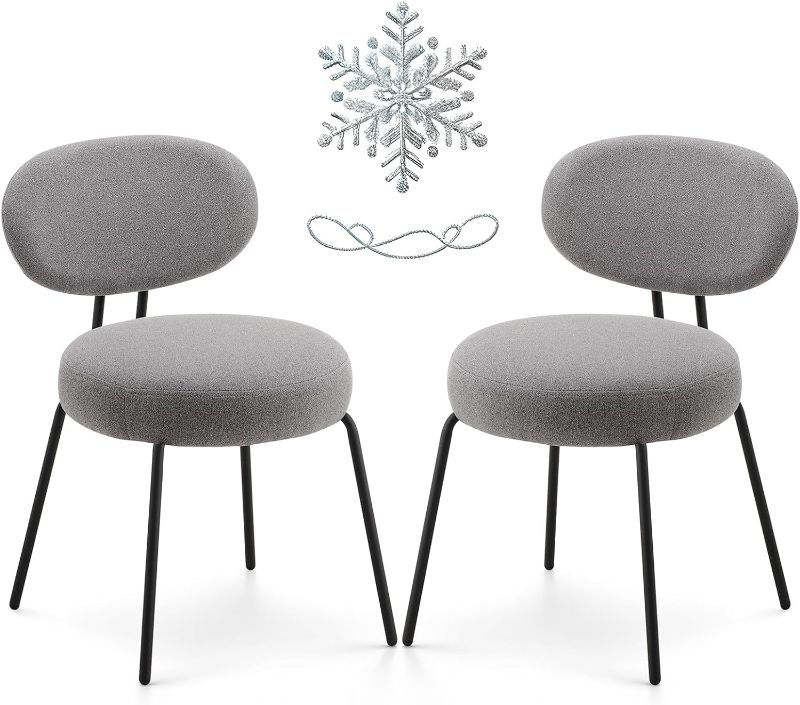 Photo 1 of (similar to stock photo) COLAMY Modern Fabric Dining Chairs Set of 2, Mid Centry Upholstered Dining Room Kitchen Chairs with Curved Backrest, Round Seat, Black Metal Legs, Cream Cream Set of 2