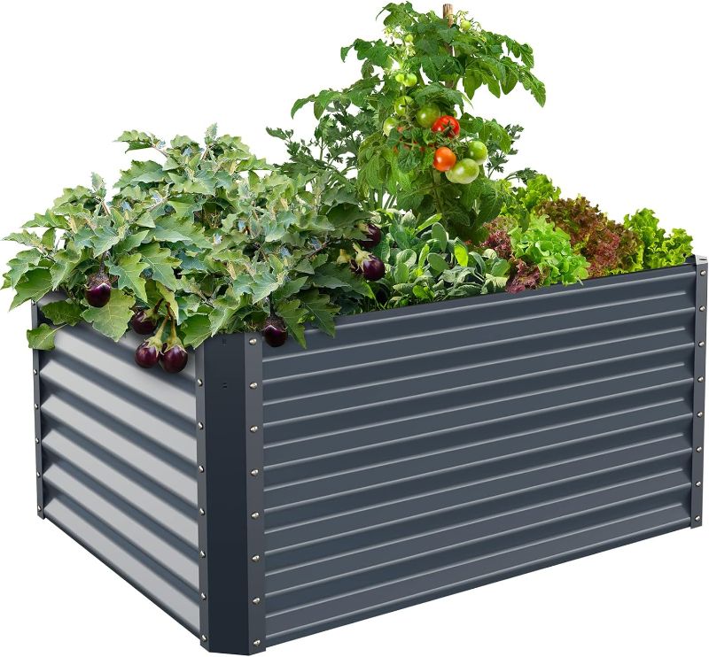 Photo 1 of **PARTS ONLY NON-REFUNDABLE READ NOTES**Galvanized Raised Garden Bed Box Planter for Outdoor Plants 24" Extra Tall Raised Garden Beds Outdoor Garden Boxes Outdoor Raised Metal Raised Garden Beds for Vegetables 48"X36"X24", Midnight Grey Midnight Grey 48"X