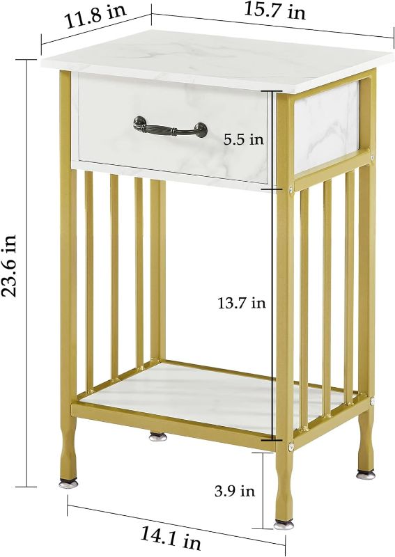 Photo 4 of (NON-REFUNDABLE) VECELO Nightstands Set of 2, Industrial Side/End Tables with Drawer and Storage Shelf, Night Stands for Bedroom, Living Room, Wood Metal Furniture, Easy Assembly, 2 Pack, Gold 2 Pack Gold