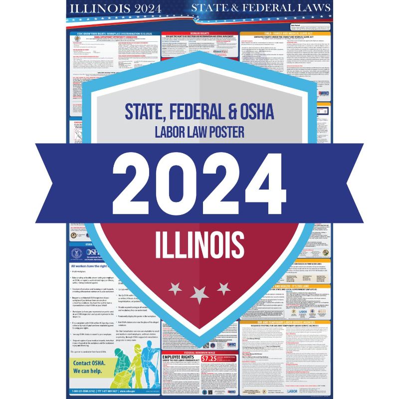 Photo 1 of 2024 Illinois State and Federal Labor Laws Poster 24" x 36" - Laminated