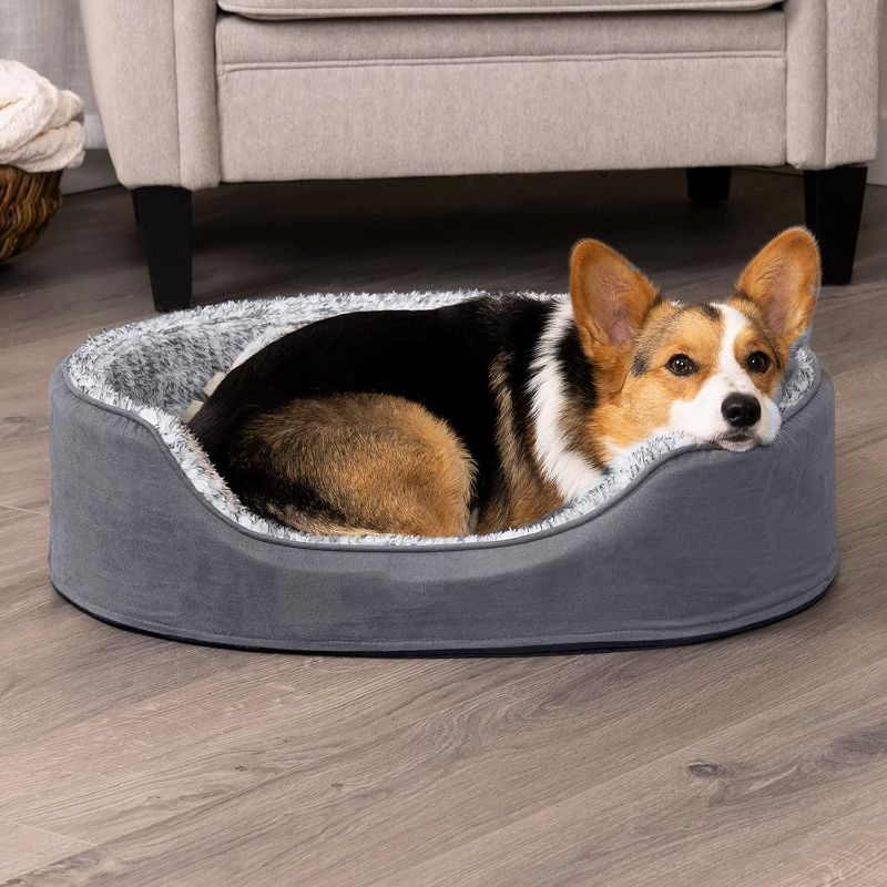 Photo 1 of (SIMILAR TO STOCK PHOTO) Furhaven Dog Bed for Large/Medium Dogs w/ Removable Washable Cover & Pillow Cushion Insert, For Dogs Up to 30 lbs - Two-Tone Faux Fur & Suede Oval Lounger - Gray, Large