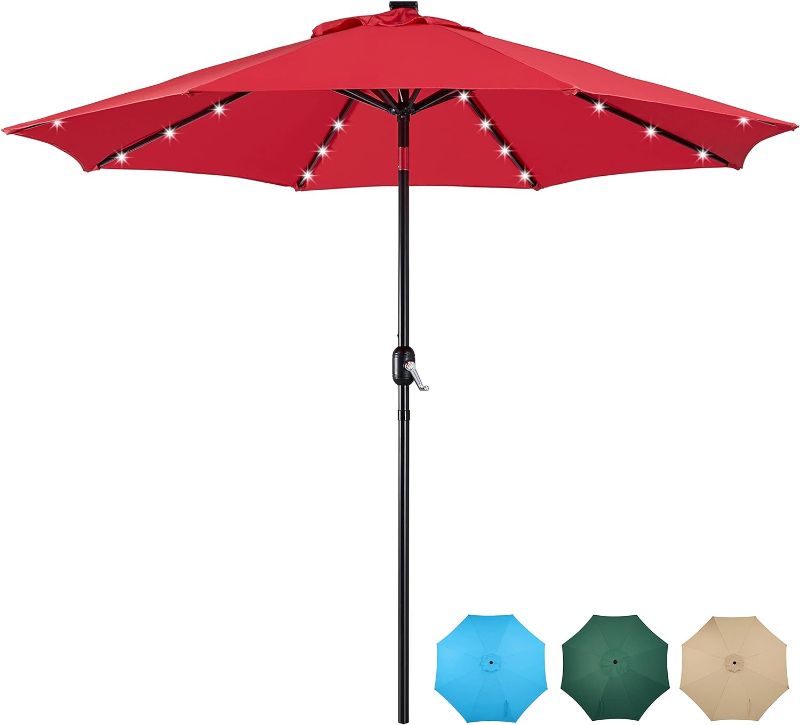 Photo 1 of *SIMILAR TO STOCK PHOTO, PINK* Yaheetech 9FT Patio Umbrella Solar Market Table Umbrella 32 LED Lighted Outdoor Offset Umbrella 8 Ribs with Push Button Tilt & Crank Lift System for Garden/Lawn/Deck/Backyard/Pool