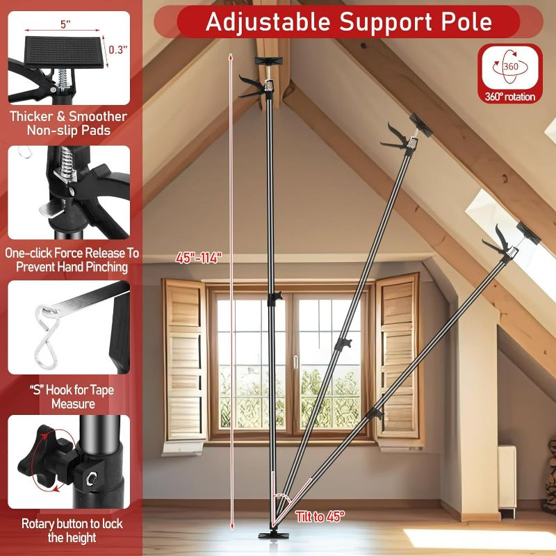 Photo 3 of (NON-REFUNDABLE) 8 Pcs Adjustable Support Pole 3rd Hand Support System Rod, 45in to 114in Steel Third Hand Tool Rotating Cargo Bar Cabinet Jacks with Storage Bags for Installing Drywall Cabinet Cargo Bars