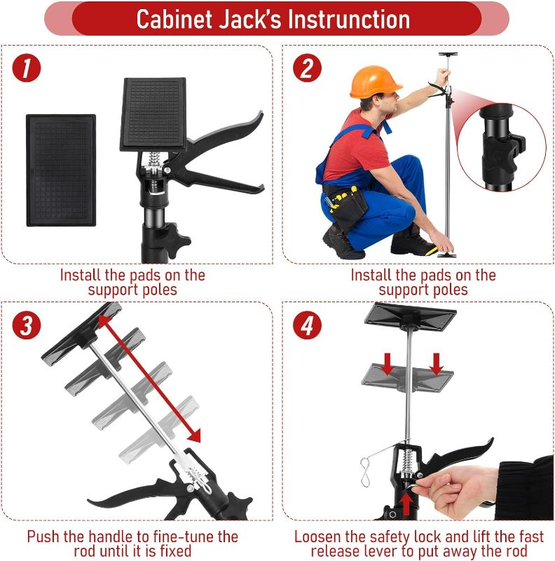 Photo 4 of (NON-REFUNDABLE) 8 Pcs Adjustable Support Pole 3rd Hand Support System Rod, 45in to 114in Steel Third Hand Tool Rotating Cargo Bar Cabinet Jacks with Storage Bags for Installing Drywall Cabinet Cargo Bars