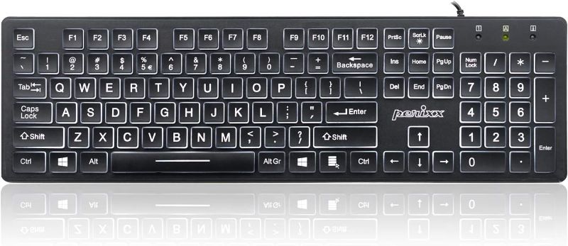 Photo 1 of *SIMILAR TO STOCK PHOTO* Wired Backlit USB Keyboard, Big Print Letter with White Illuminated LED, US English Layout,Black