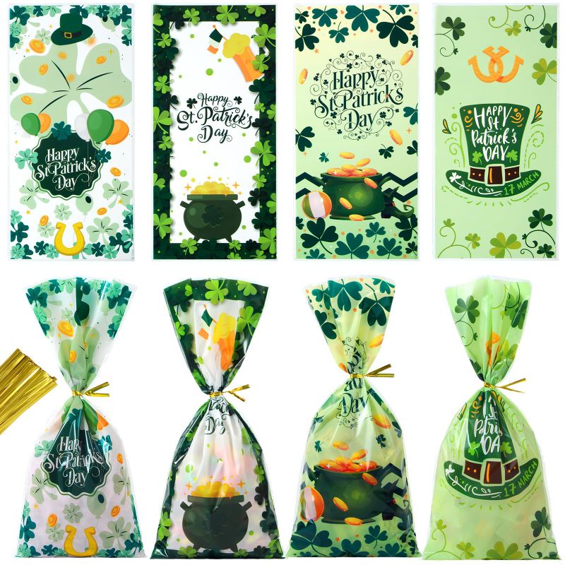 Photo 1 of **4 PACK BUNDLE NON REFUNDABLE**
50 Pcs St. Patrick's Day Cellophane Bags, 5 x 10.5 Inches Treat Bags