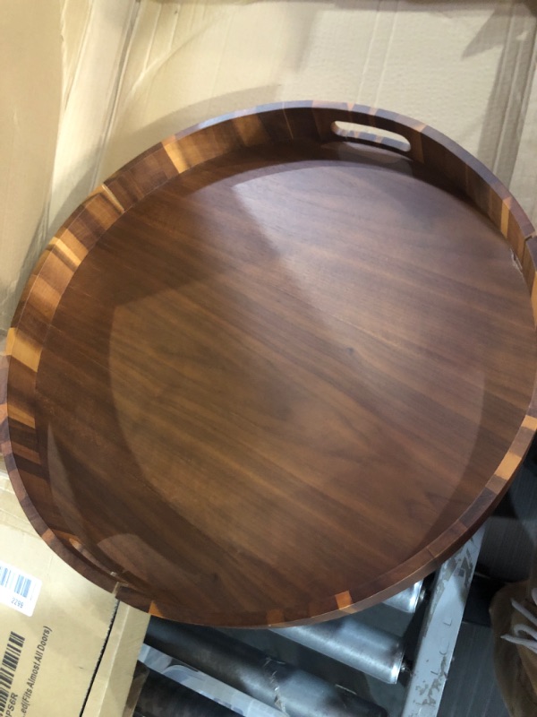 Photo 1 of **DAMAGED SEE NOTES**22 Inch Large Walnut Wood Tray, Oversize Serving Tray Round Decorative Tray for Ottoman,Rustic Decorative Round Tray for Eating, Entertaining,Decorating,Gifts,charcuterie and Organizing