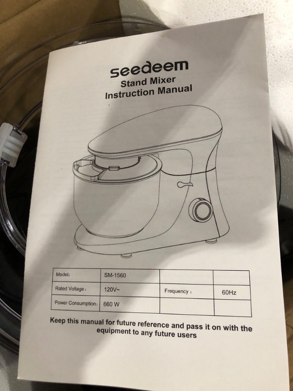 Photo 4 of (missing scraper) Seedeem Stand Mixer, 6Qt Electric Food Mixer, 660W 6-Speeds Tilt-Head Dough Mixers 