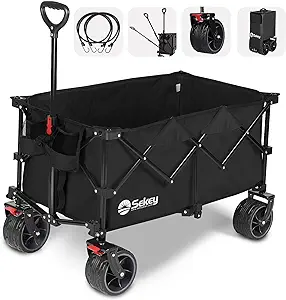 Photo 1 of **MINOR BENDING ON RODS STILL FUNCTIONAL**
Sekey 220L Collapsible Foldable Wagon with 330lbs Weight Capacity, Heavy Duty Folding Utility Garden Cart with Big All-Terrain Beach Wheels & Drink Holders. Black