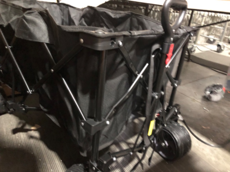 Photo 4 of **MINOR BENDING ON RODS STILL FUNCTIONAL**
Sekey 220L Collapsible Foldable Wagon with 330lbs Weight Capacity, Heavy Duty Folding Utility Garden Cart with Big All-Terrain Beach Wheels & Drink Holders. Black