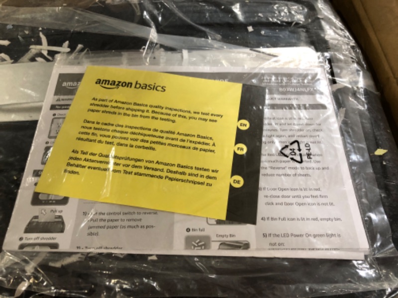 Photo 3 of **PARTS ONLY DOES NOT FUNCTION**
Amazon Basics 24-Sheet Cross-Cut Paper, CD and Credit Card Home Office Shredder with Pullout Basket 24 Sheet Shredder