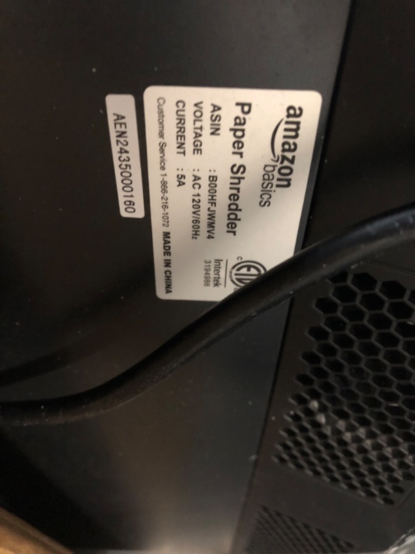 Photo 5 of **PARTS ONLY DOES NOT FUNCTION**
Amazon Basics 24-Sheet Cross-Cut Paper, CD and Credit Card Home Office Shredder with Pullout Basket 24 Sheet Shredder