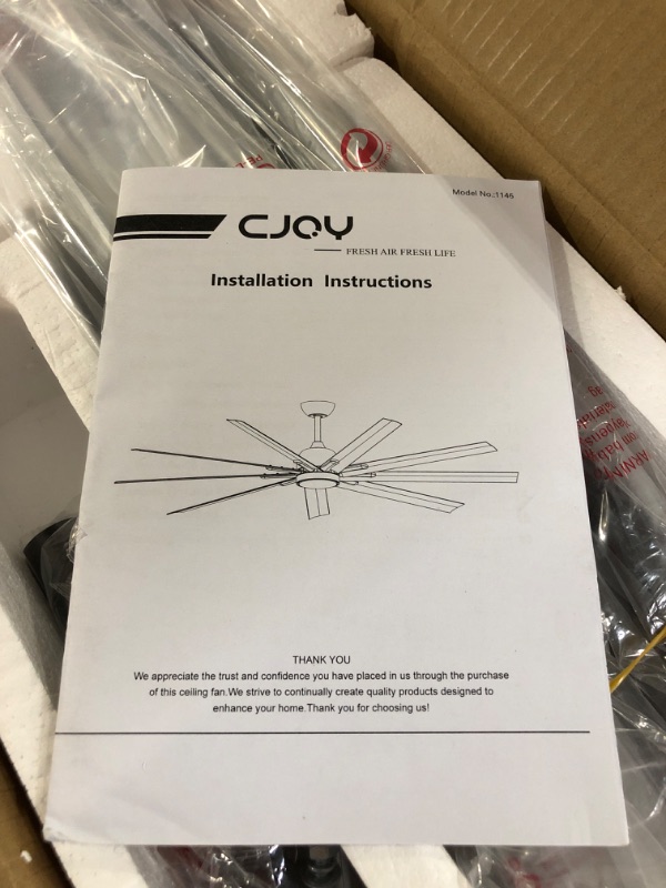 Photo 2 of CJOY Ceiling Fan with Lights Remote Control, 84 Inch Dimmable Modern Ceiling Fan with 9 Reversible Blades for Living Room Office Covered Patio, DC Silent Motor, Black
