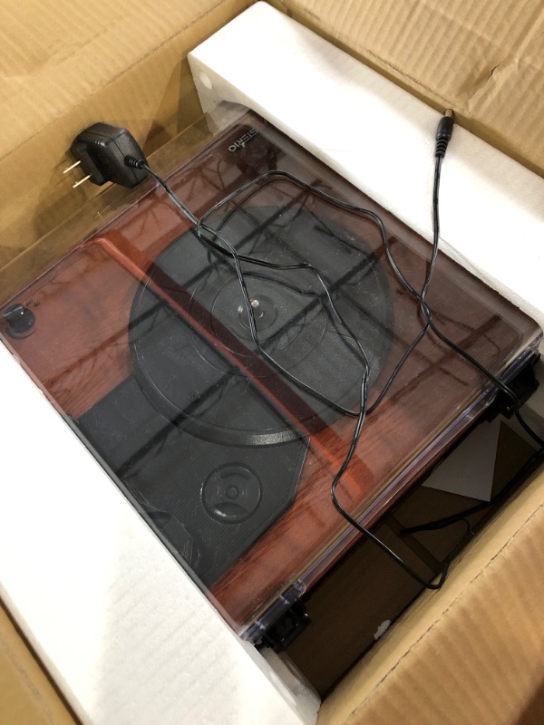 Photo 2 of Vosterio Record Player Turntable with Speakers for Vinyl Records, Vintage Bluetooth Direct Drive LP Player with FM Radio, USB, TF Recording, Aux in & LED Display