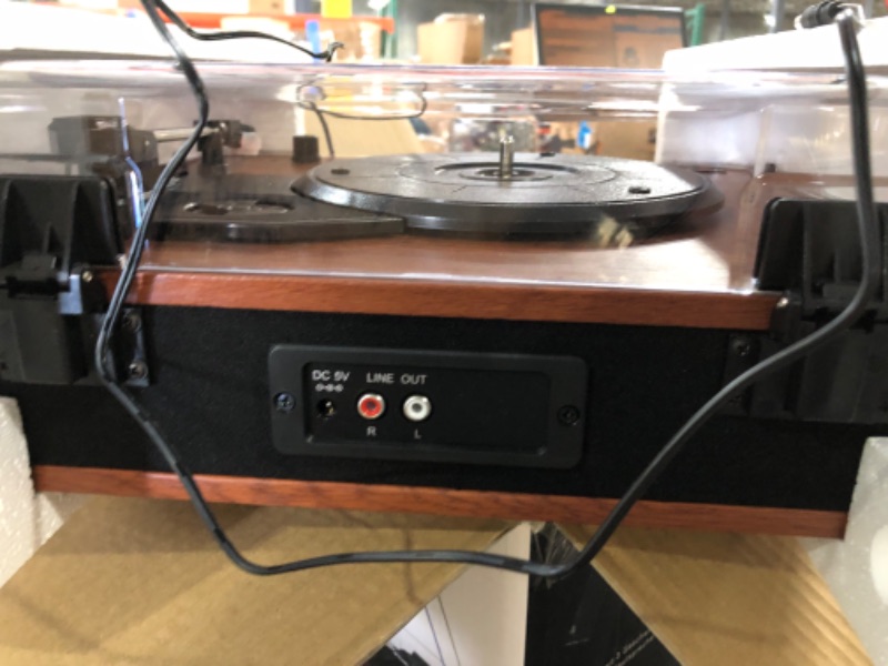 Photo 4 of Vosterio Record Player Turntable with Speakers for Vinyl Records, Vintage Bluetooth Direct Drive LP Player with FM Radio, USB, TF Recording, Aux in & LED Display